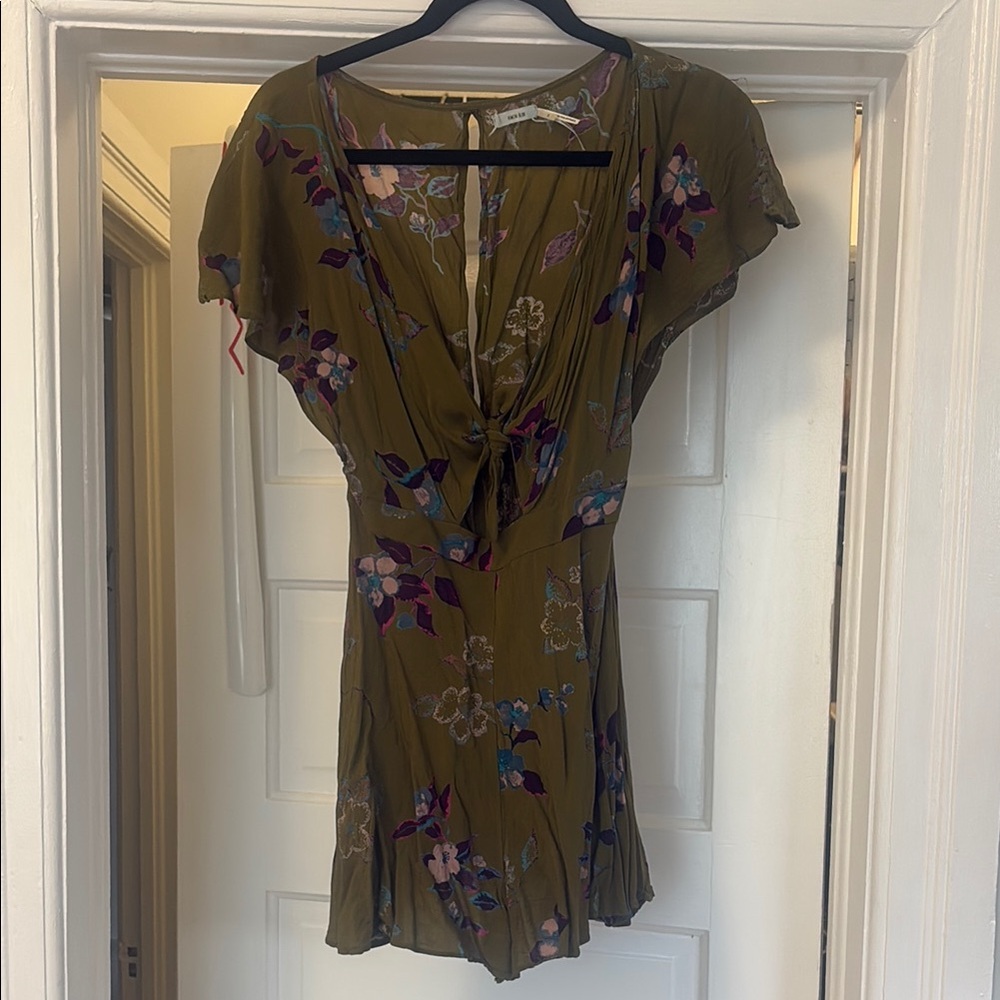 Olive Floral Tie-Front Romper from Urban Outfitters